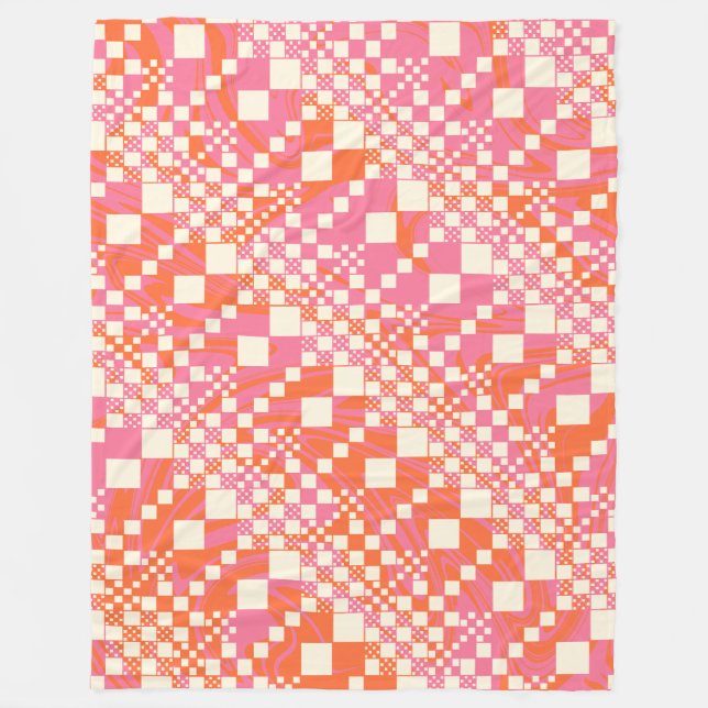 Cobertor De Velo Verificado, Verificações - Rosa, Laranja e Creme (Frente)
