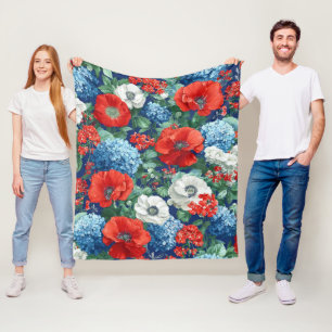 Cobertor De Velo Vermelho Azul Branco Floral Patriótico (1)