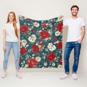 Cobertor De Velo Vermelho Azul Branco Floral Patriótico (11)