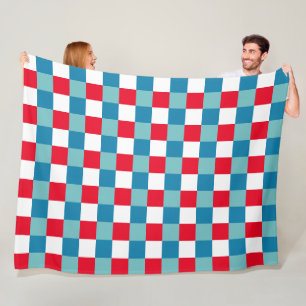 Cobertor De Velo Vermelho Branco Azul Xadrez Tartan 4 de Julho Retr