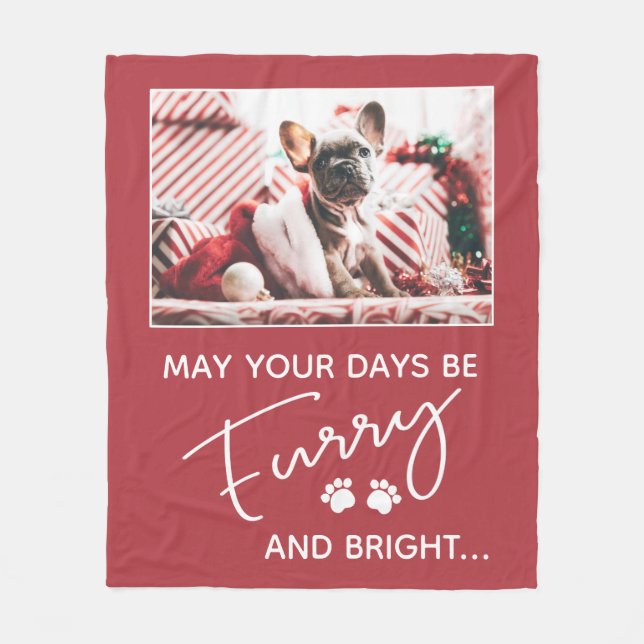 Cobertor De Velo Vermelho de Natal peluche com fotos e patas branca (Frente)