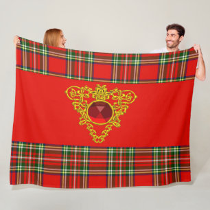 COBERTOR DE VELO VERMELHO ESCÓCIA TARTAN, DOURADO CORAÇÃO DE NOTAS 