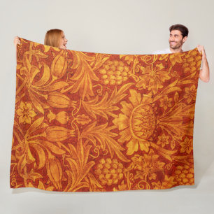 Cobertor De Velo Vermelho Floral e Amarelo Dourado Wm Morris
