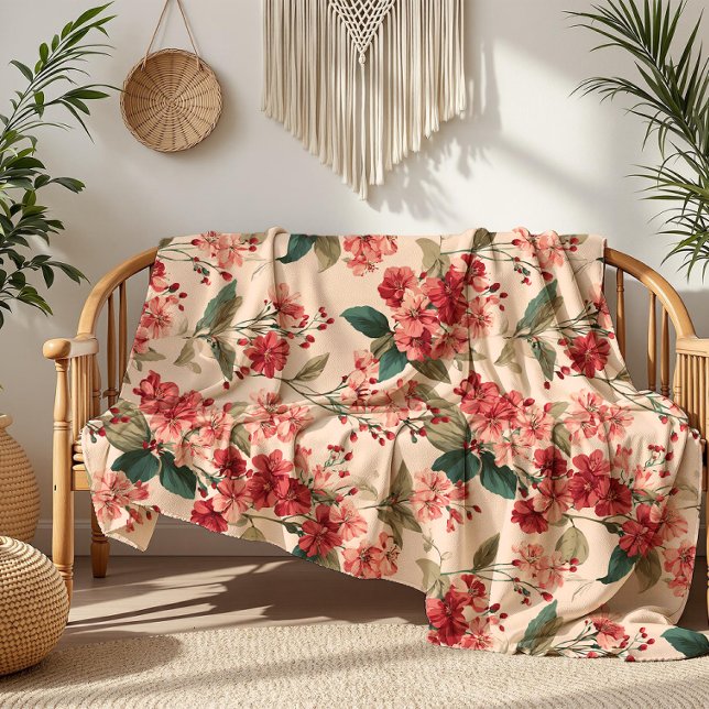 Cobertor De Velo Vermelho no Rosa Hibiscus Floral (Criador carregado)