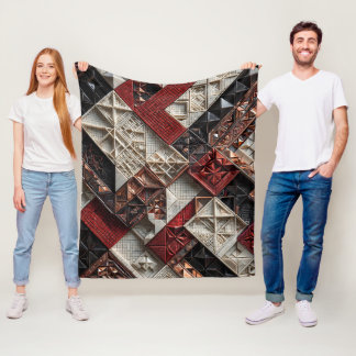 Cobertor De Velo Vermelho Preto Marfim Micro Mosaico 3D Geométrico
