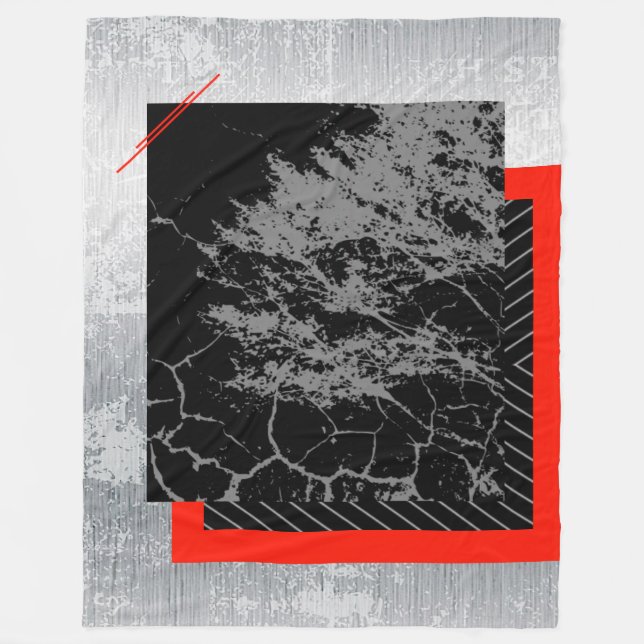 Cobertor De Velo Vermelho, preto, preto e cinzas listrados (Frente)