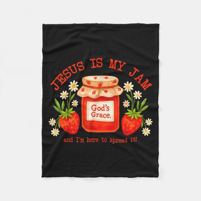 Cobertor De Velo Versículo da Bíblia Cristã Fé Morango Jesus É Meu (Frente)