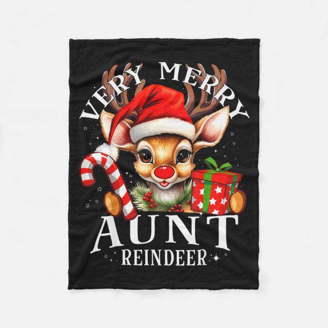 Cobertor De Velo Very Merry Aunt Reindeer Matching Christmas  (Frente)