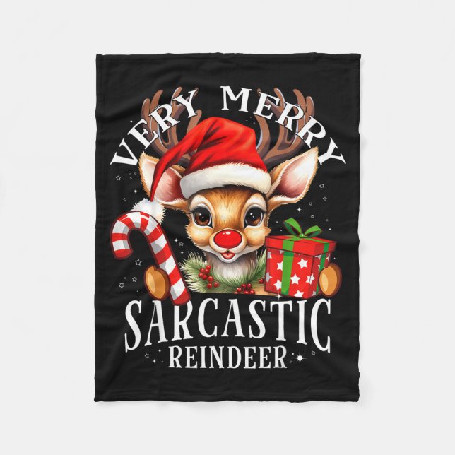 Cobertor De Velo Very Merry Sarcastic Reindeer Matching Christmas  (Frente)