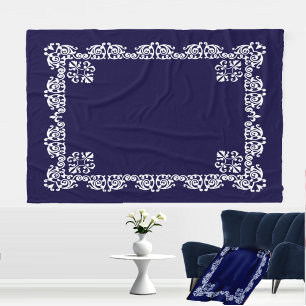Cobertor De Velo Vetor de Renda Branca Elegante sobre Azul Marinho