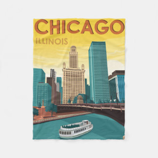 Cobertor De Velo Viagens vintage Skyline do Chicago River
