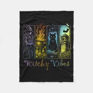 Cobertor De Velo Vibrações de Bruxa de Halloween Bruxa Gato Preto C