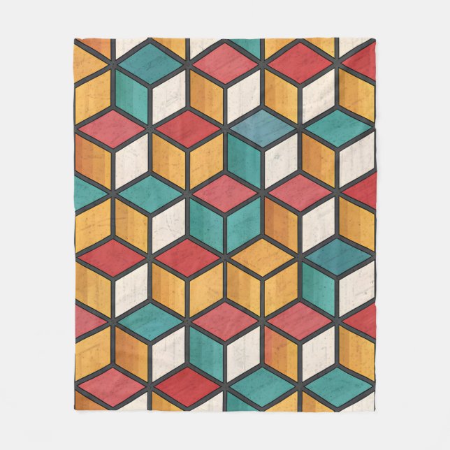 Cobertor De Velo Vibrant 3D Cube Optical Illusion Pattern (Frente)