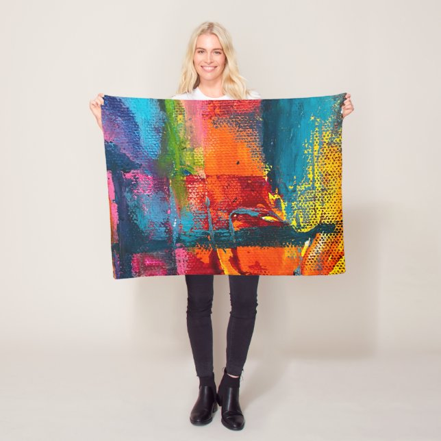 Cobertor De Velo Vibrant Abstract Acrylic Art Throw Blanket  (In Situ)