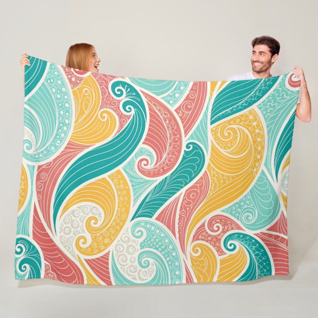 Cobertor De Velo Vibrant Abstract Waves Seamless Pattern (In Situ)