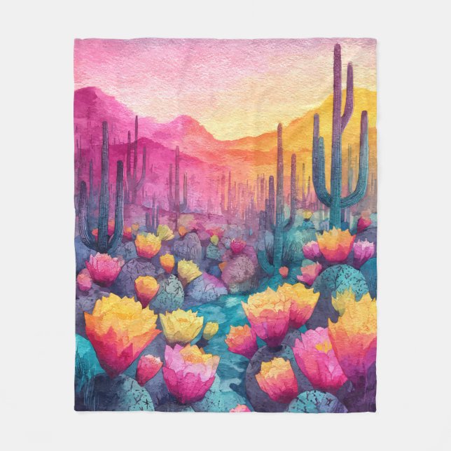 Cobertor De Velo Vibrant Desert Sunset Cactus Bloom Blanket (Frente)