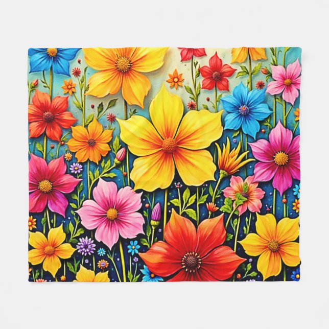 Cobertor De Velo Vibrant Flowers: Garden of Joy Art (Frente (Horizontal))