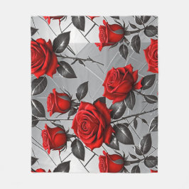 Cobertor De Velo Vibrant Red Roses On A Metallic Silver Background