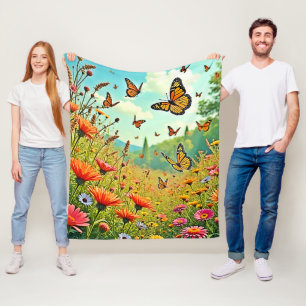 Cobertor De Velo Vibrant Wildflower Butterfly Joy Design