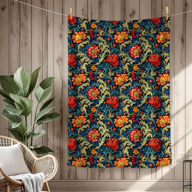 Cobertor De Velo Vibrant William Morris Eterno Elegância Floral (Vibrant William Morris Timeless Floral Elegance Fleece Blanket)
