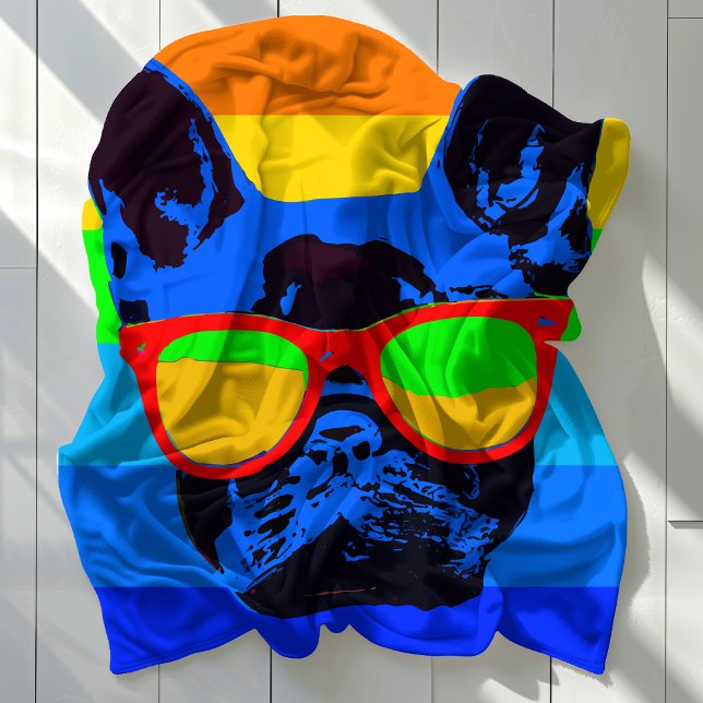 Cobertor De Velo Vibrante Buldogue Francês Óculos Solares Pop (Vibrant French Bulldog Sunglasses Pop Art Fleece Blanket)