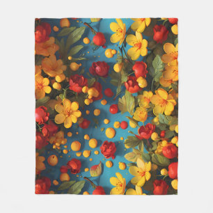Cobertor De Velo Vibrante Design de Padrão Floral Amarelo e Vermelh