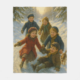 Cobertor De Velo Victorian Christmas Blanket – Kids Playing in Snow