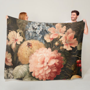 Cobertor De Velo Vida Floral Antiga com Flor Vermelha e Branca