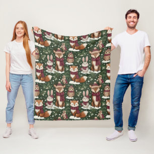 Cobertor De Velo Vida Selvagem de Inverno com Raposas, Cervos e Cor