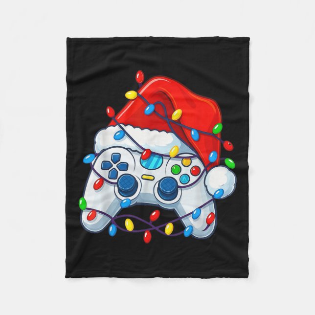 Cobertor De Velo Video Game Controller Christmas Santa Hat Gamer Fu (Frente)
