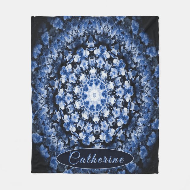 Cobertor De Velo Vidro Floral Azul Personalizado Mandala (Frente)