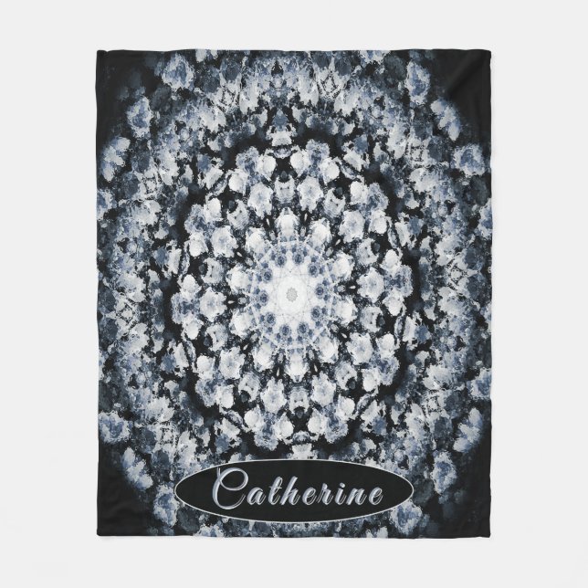 Cobertor De Velo Vidro Floral Preto e Prata Personalizado (Frente)