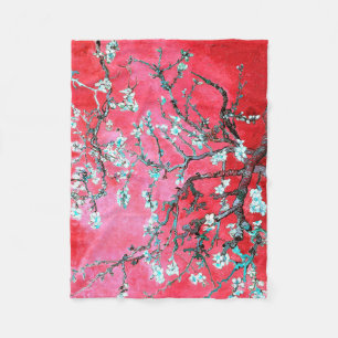 Cobertor De Velo Vincent Van Gogh Almond Blossomo Azul Vermelho