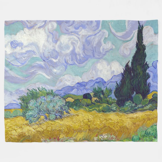 Cobertor De Velo Vincent Van Gogh - Campo de Trigo com Cipras (Frente (Horizontal))