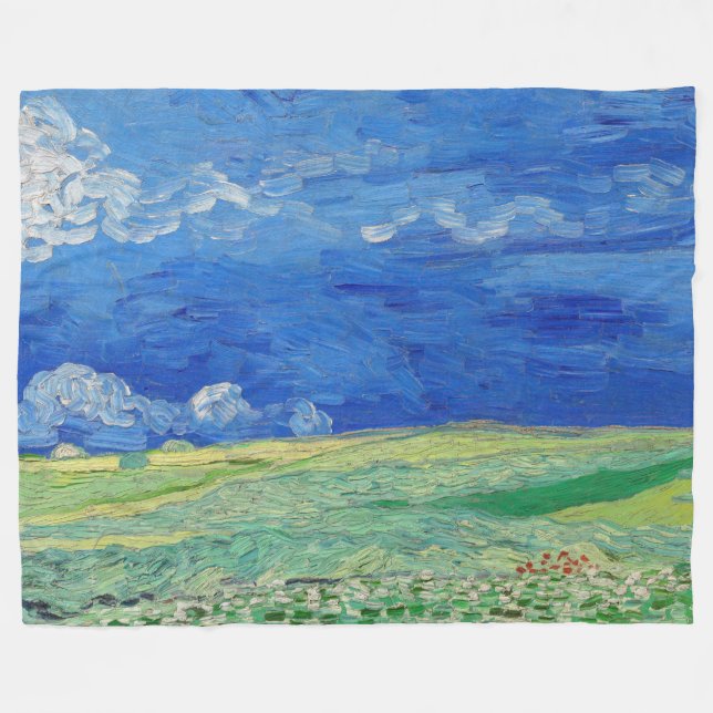 Cobertor De Velo Vincent van Gogh - Campos de rodas sob as nuvens d (Frente (Horizontal))
