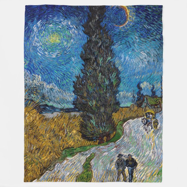 Cobertor De Velo Vincent van Gogh - Estrada com Cypress e Star (Frente)