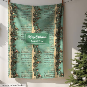 Cobertor De Velo Vintage Artística de Natal Carols Pastel Green