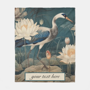 Cobertor De Velo Vintage botanical blue crane personalizável