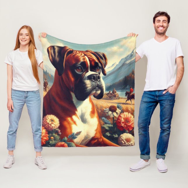 Cobertor De Velo Vintage Boxer Dog Painting (In Situ)