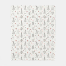 Vintage Christmas Trees & Hearts Fleece Blanket