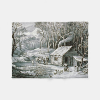 Cobertor De Velo Vintage Currier & Ives Log Cabine Natal