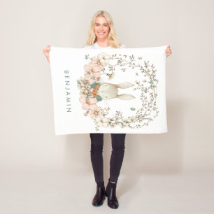 Cobertor De Velo Vintage Cute Bunny Florals Baby Boy