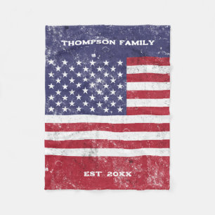 Cobertor De Velo Vintage EUA Flag American Red White Blue Family