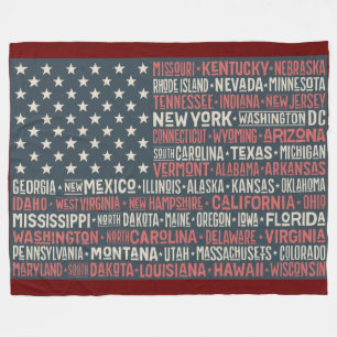 Cobertor De Velo Vintage Faded American Flag State Names Words Art