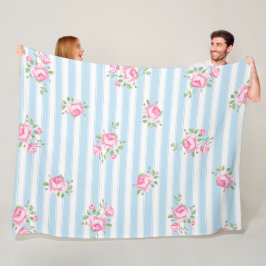 Cobertor De Velo Vintage Floral Clássica Branca Stripes Rosa Rosa