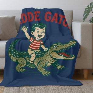 Cobertor De Velo Vintage Florida Kitsch Ridde Gator Azul Jacaré