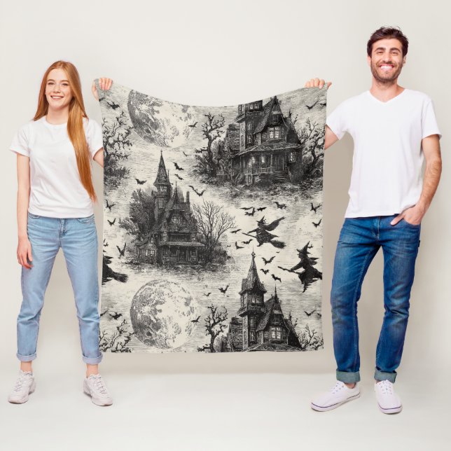 Cobertor De Velo Vintage Haunted House and Witch Toile Standard (In Situ)