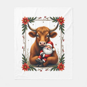 Cobertor De Velo Vintage Highland Cow Abraço de Papai Noel Natal Rú
