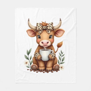 Cobertor De Velo Vintage Highland Cow Amante de Café Aquarela Fofo