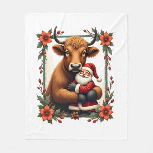 Cobertor De Velo Vintage Highland Cow Santa Abraço Natal Rústico Fa